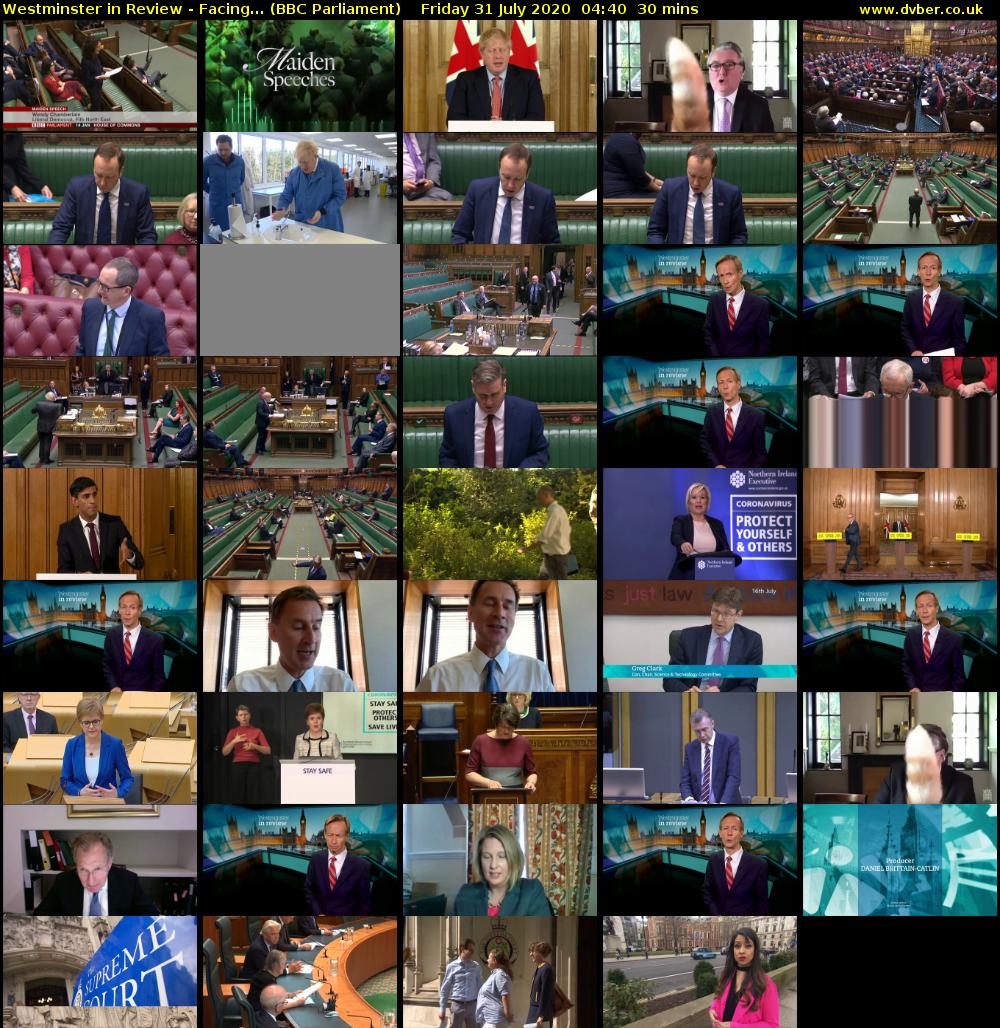 Westminster in Review - Facing... (BBC Parliament) Friday 31 July 2020 04:40 - 05:10