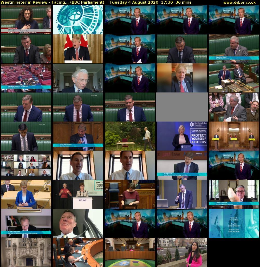 Westminster in Review - Facing... (BBC Parliament) Tuesday 4 August 2020 17:30 - 18:00