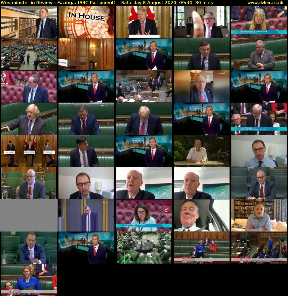 Westminster in Review - Facing... (BBC Parliament) Saturday 8 August 2020 09:40 - 10:10