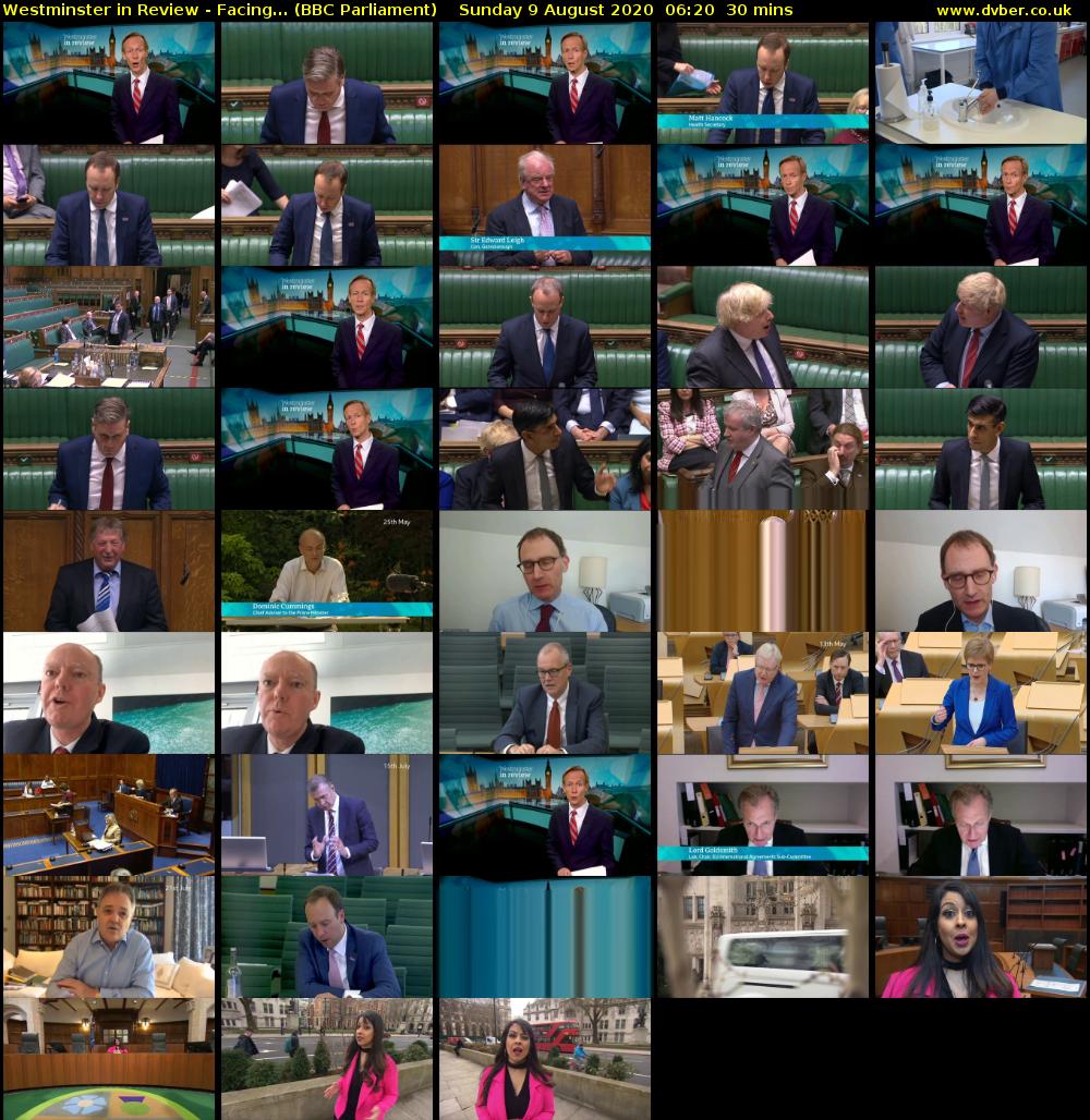 Westminster in Review - Facing... (BBC Parliament) Sunday 9 August 2020 06:20 - 06:50