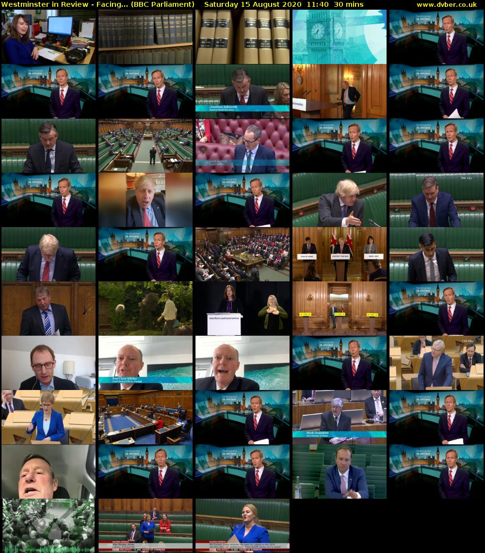 Westminster in Review - Facing... (BBC Parliament) Saturday 15 August 2020 11:40 - 12:10