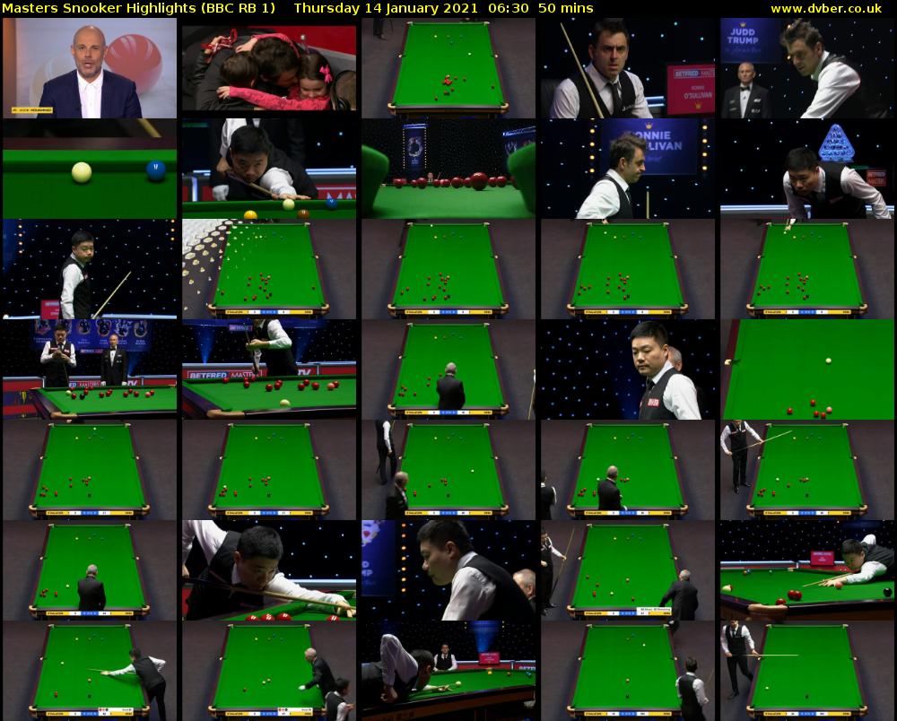 Masters Snooker Highlights (BBC RB 1) Thursday 14 January 2021 06:30 - 07:20