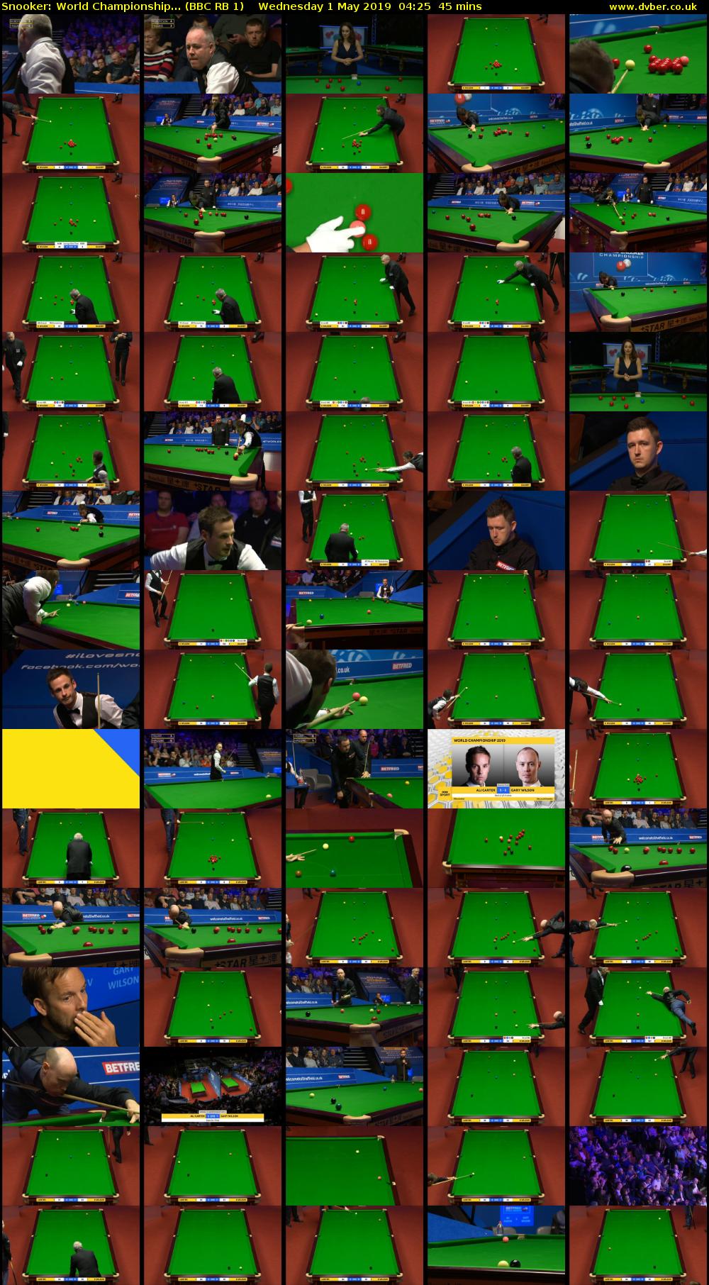 Snooker: World Championship... (BBC RB 1) Wednesday 1 May 2019 04:25 - 05:10
