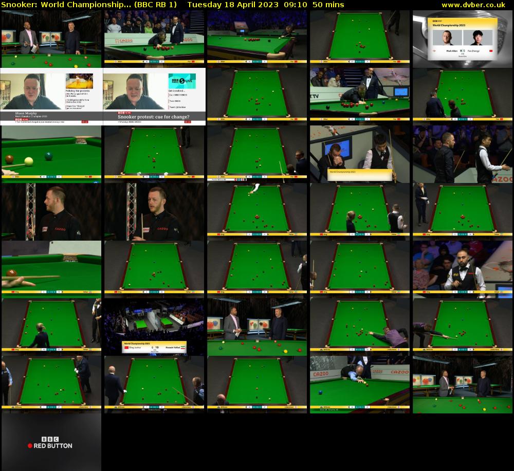 Snooker: World Championship... (BBC RB 1) Tuesday 18 April 2023 09:10 - 10:00