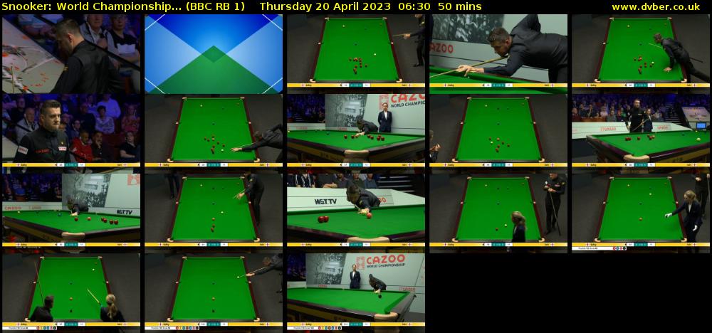 Snooker: World Championship... (BBC RB 1) Thursday 20 April 2023 06:30 - 07:20