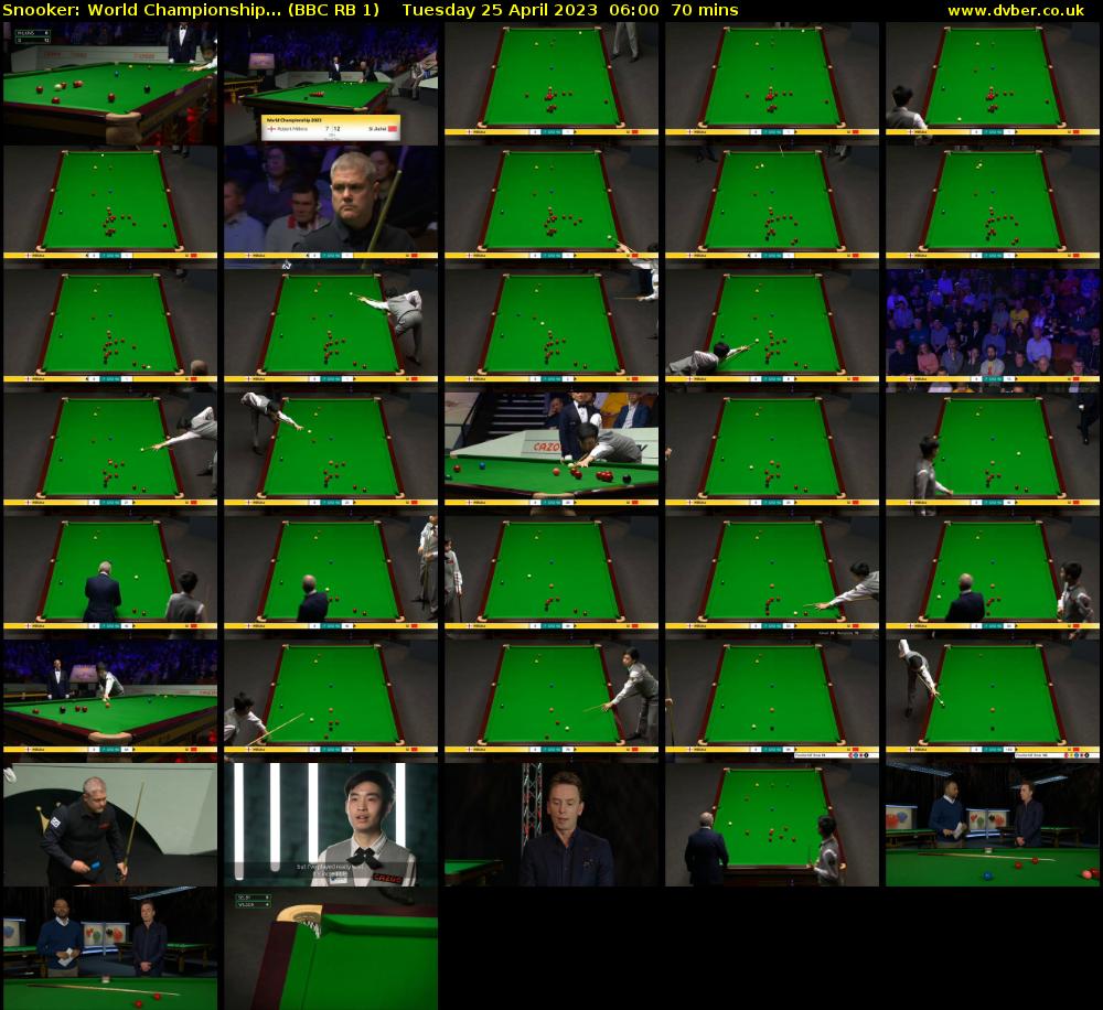 Snooker: World Championship... (BBC RB 1) Tuesday 25 April 2023 06:00 - 07:10