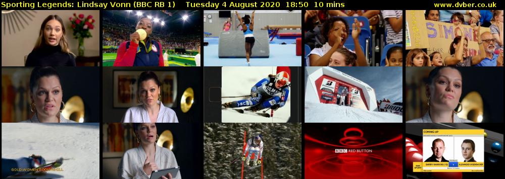 Sporting Legends: Lindsay Vonn (BBC RB 1) Tuesday 4 August 2020 18:50 - 19:00