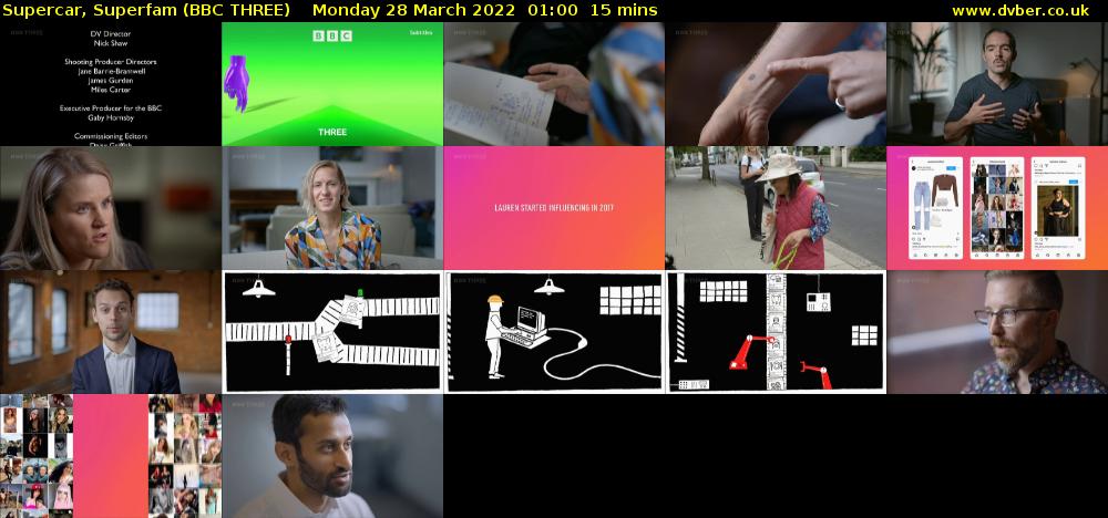 Supercar, Superfam (BBC THREE) Monday 28 March 2022 01:00 - 01:15