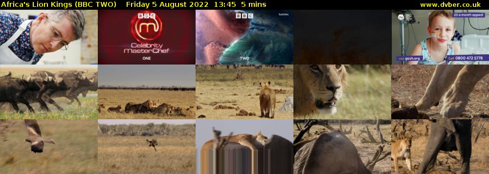 Africa's Lion Kings (BBC TWO) Friday 5 August 2022 13:45 - 13:50