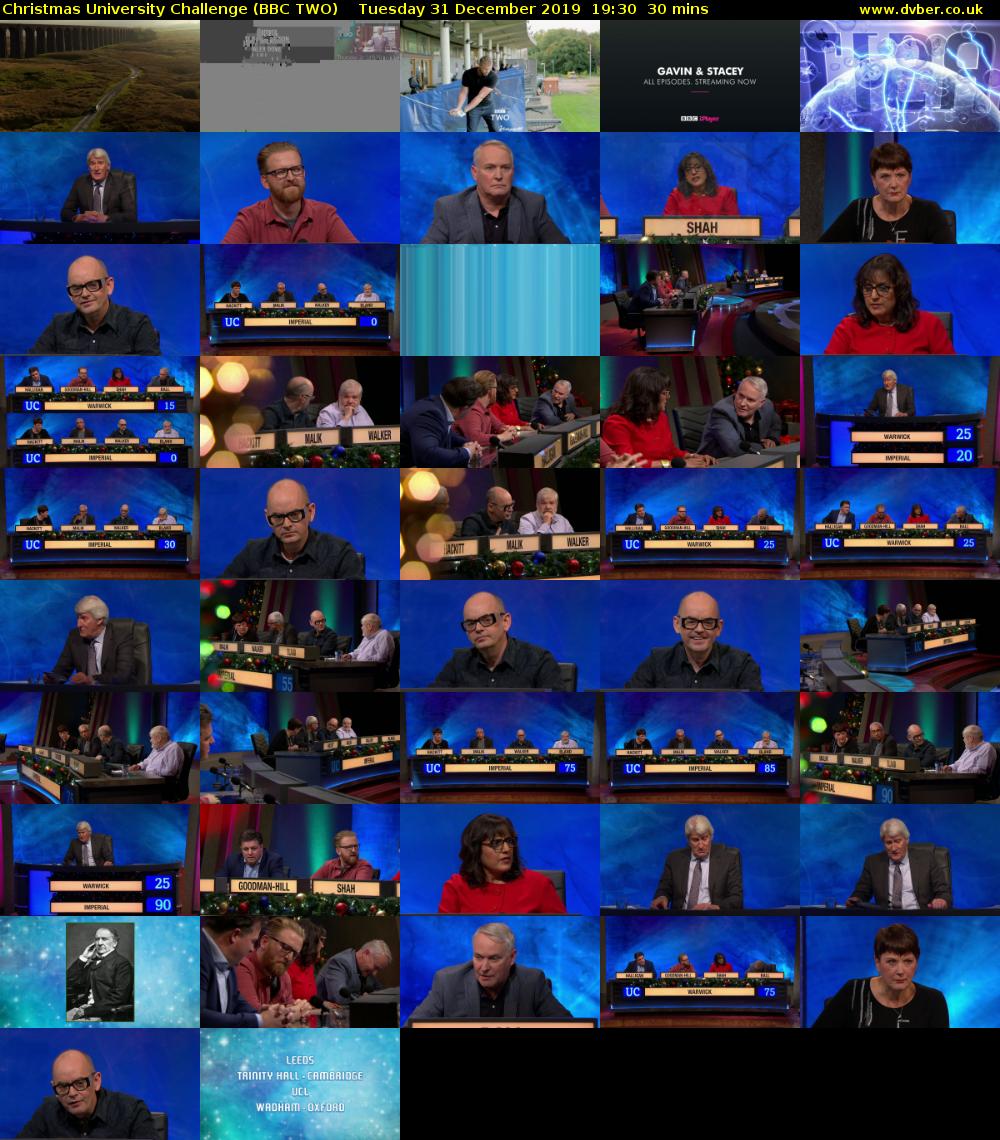 Christmas University Challenge (BBC TWO) Tuesday 31 December 2019 19:30 - 20:00