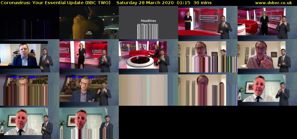 Coronavirus: Your Essential Update (BBC TWO) Saturday 28 March 2020 01:15 - 01:45