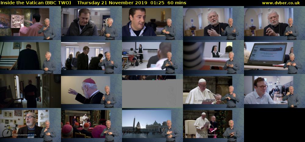 Inside the Vatican (BBC TWO) Thursday 21 November 2019 01:25 - 02:25