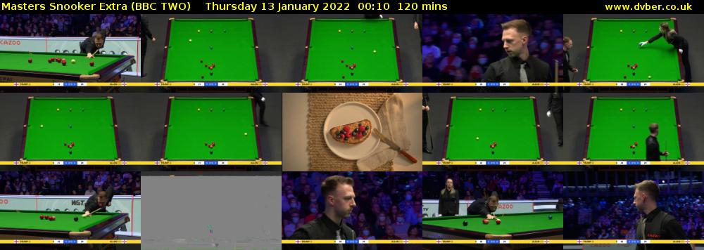 Masters Snooker Extra (BBC TWO) Thursday 13 January 2022 00:10 - 02:10
