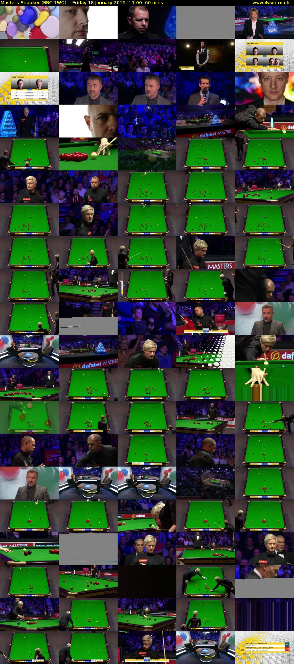 Masters Snooker (BBC TWO) Friday 18 January 2019 19:00 - 20:00
