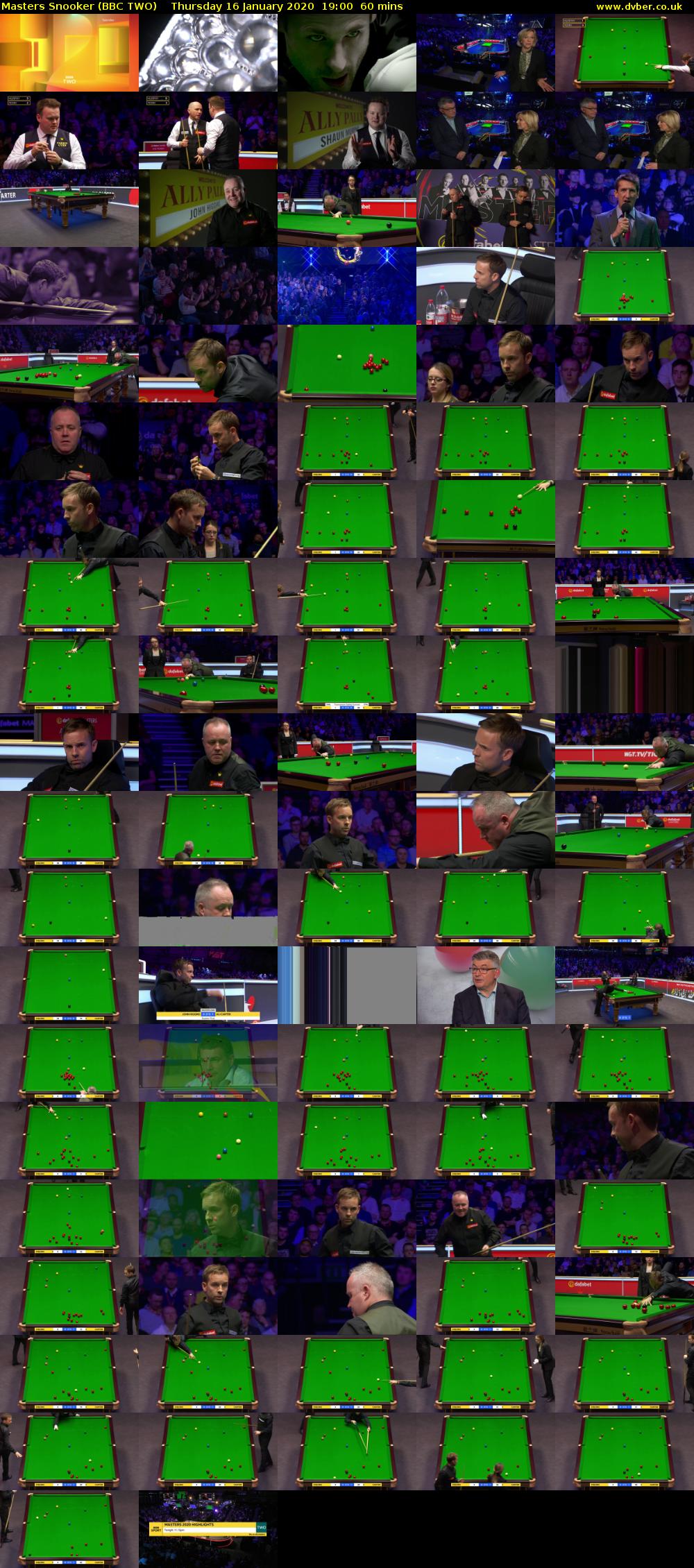 Masters Snooker (BBC TWO) Thursday 16 January 2020 19:00 - 20:00