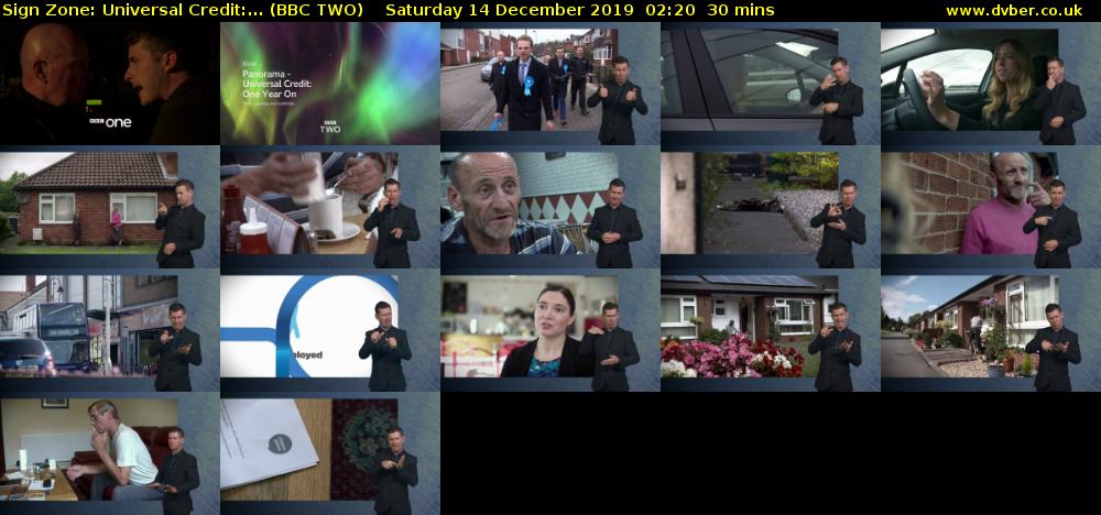 Sign Zone: Universal Credit:... (BBC TWO) Saturday 14 December 2019 02:20 - 02:50
