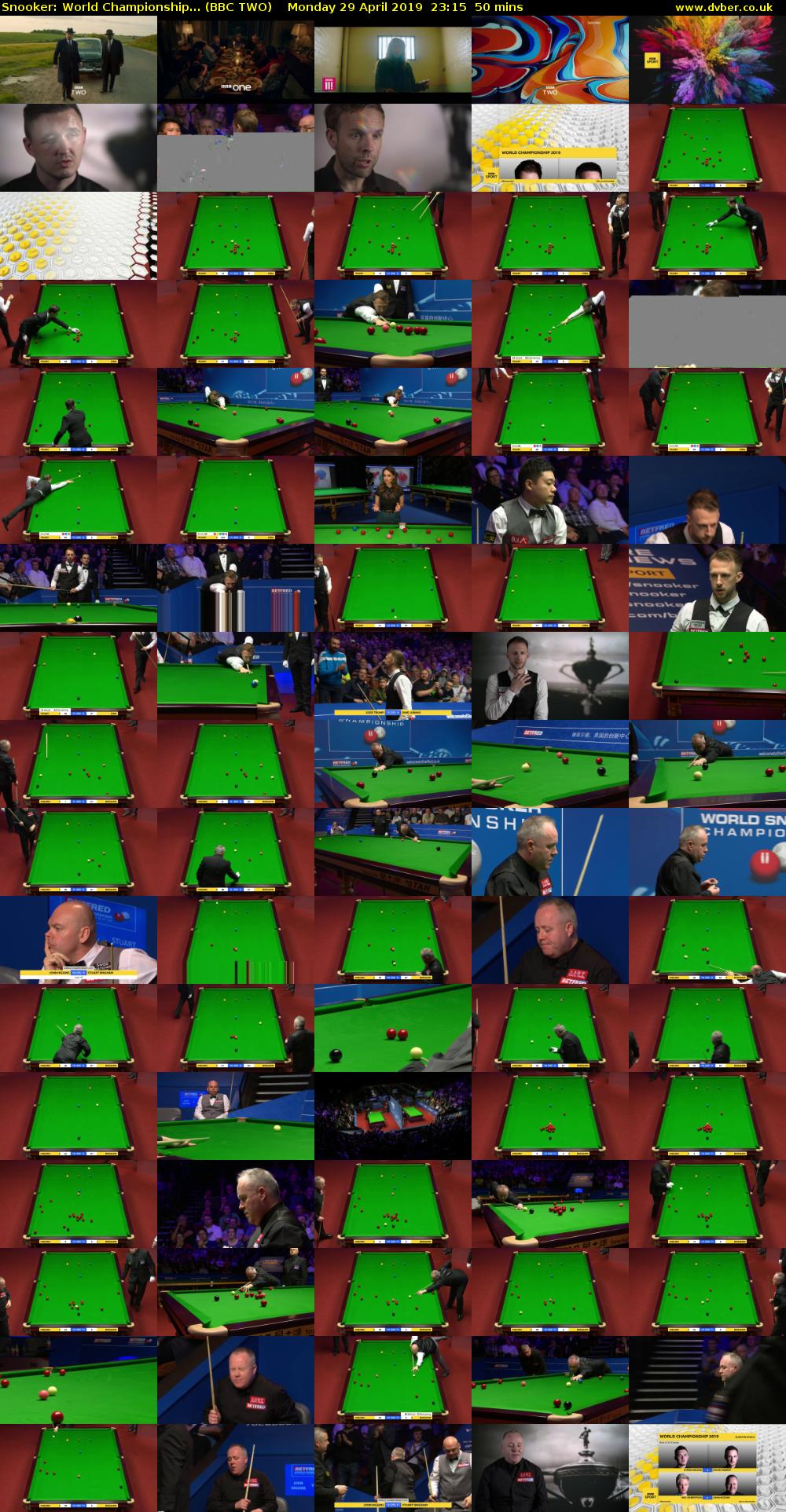 Snooker: World Championship... (BBC TWO) Monday 29 April 2019 23:15 - 00:05