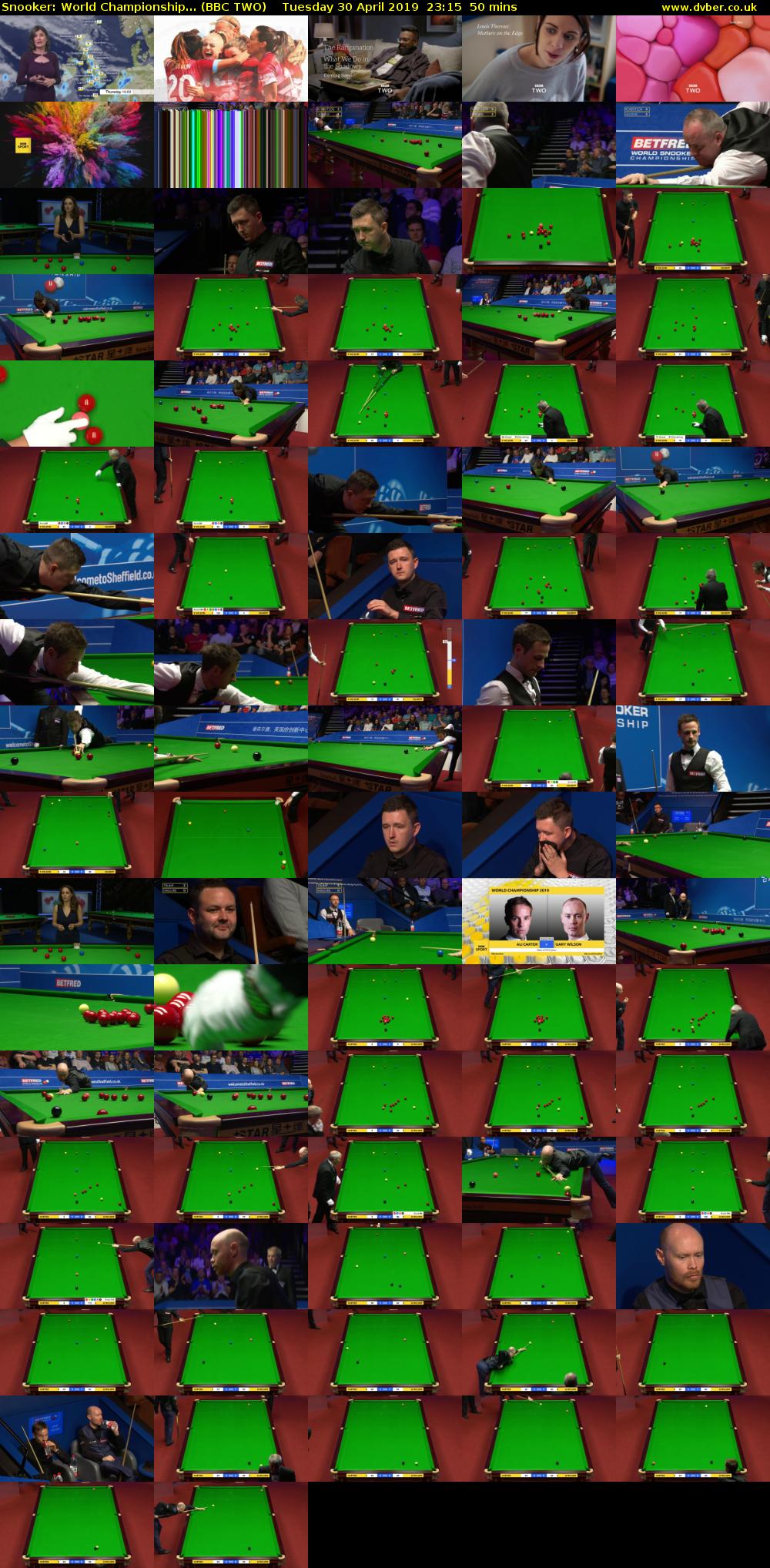 Snooker: World Championship... (BBC TWO) Tuesday 30 April 2019 23:15 - 00:05