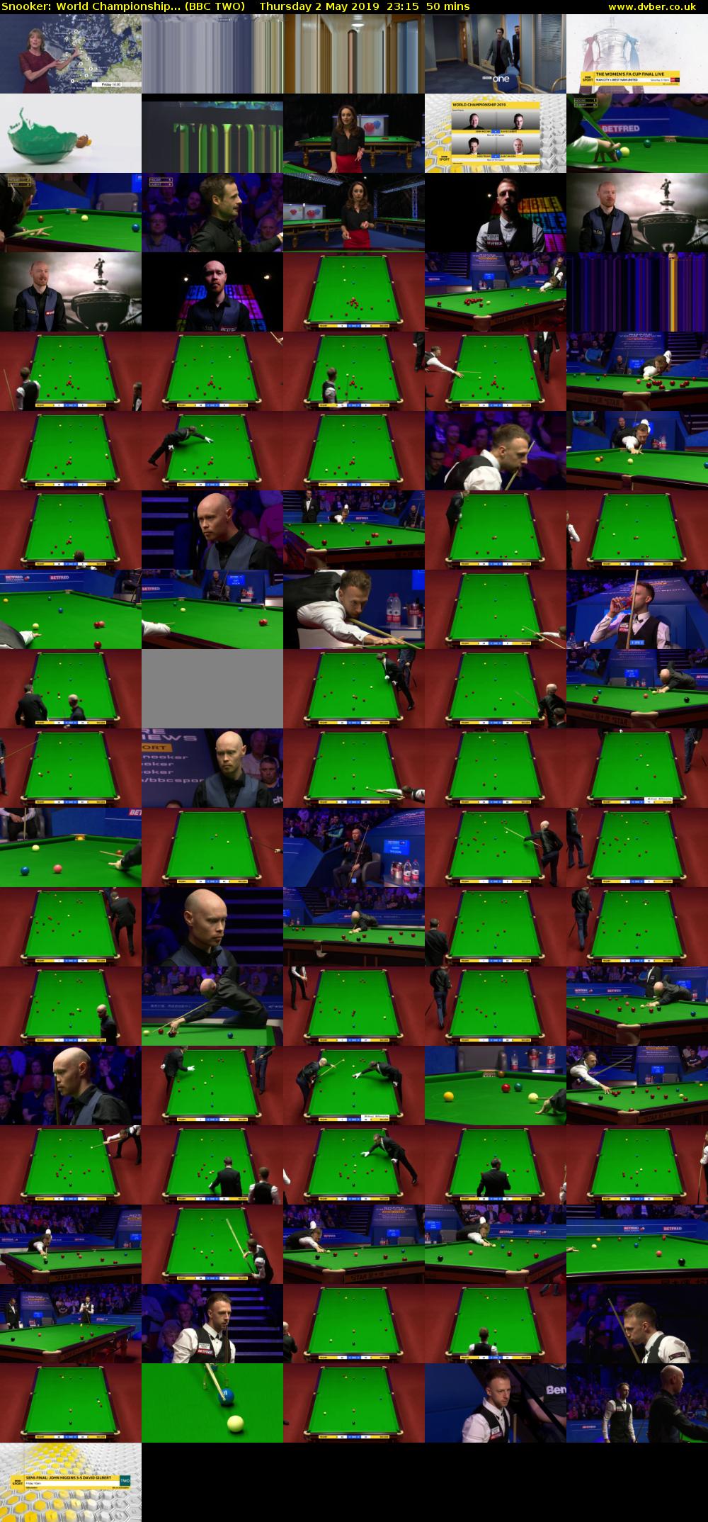 Snooker: World Championship... (BBC TWO) Thursday 2 May 2019 23:15 - 00:05