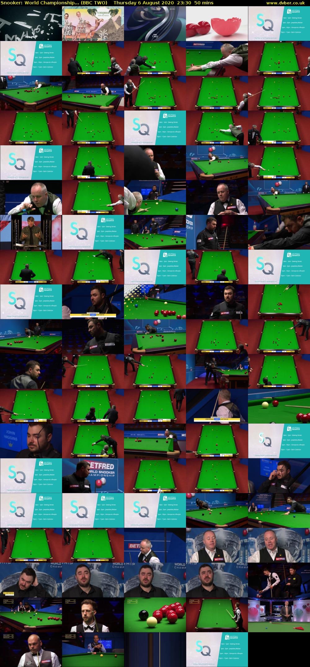 Snooker: World Championship... (BBC TWO) Thursday 6 August 2020 23:30 - 00:20