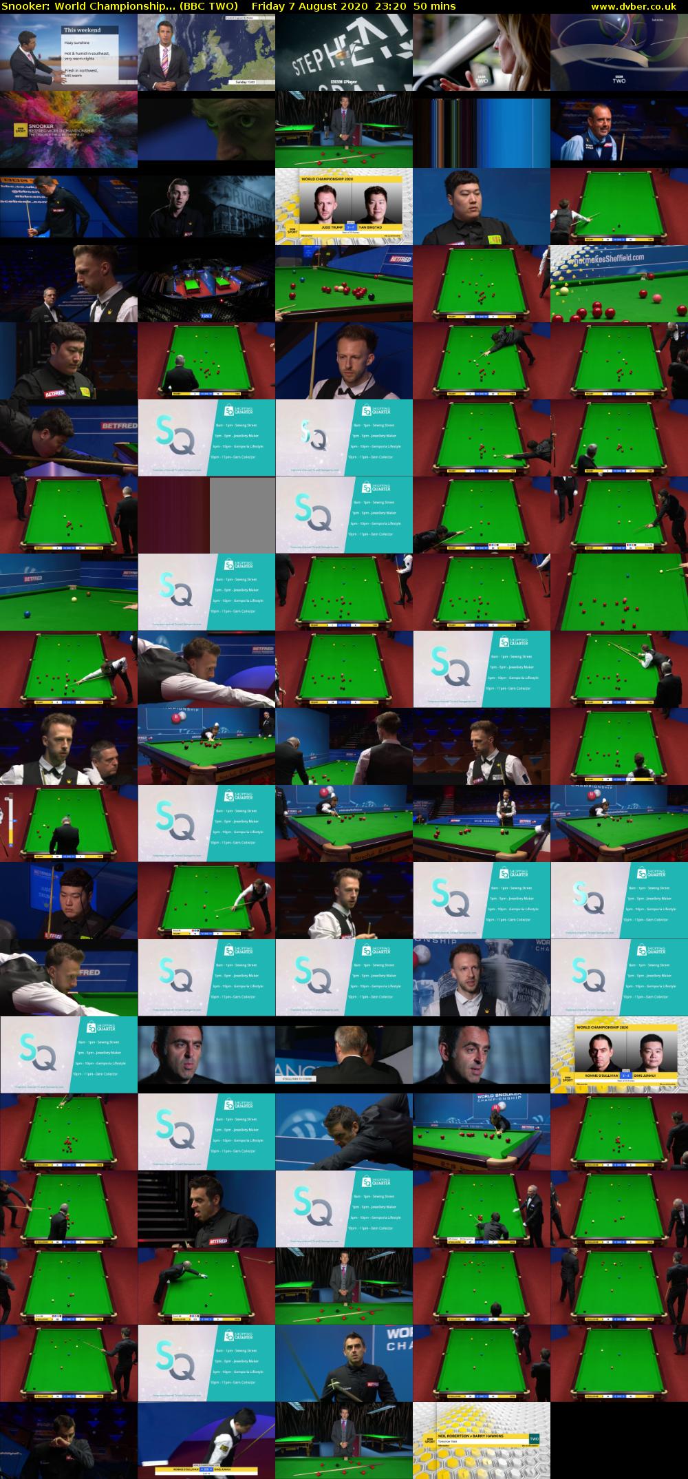 Snooker: World Championship... (BBC TWO) Friday 7 August 2020 23:20 - 00:10