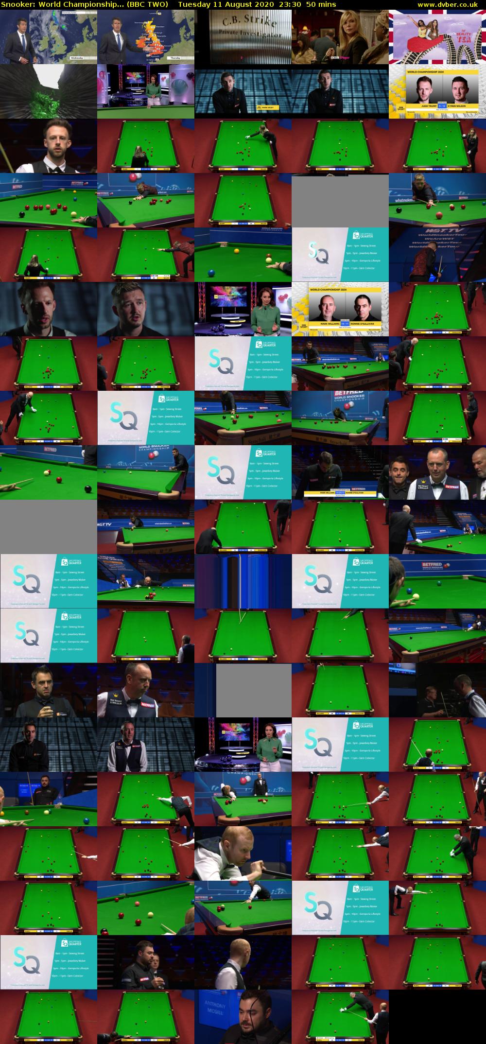 Snooker: World Championship... (BBC TWO) Tuesday 11 August 2020 23:30 - 00:20
