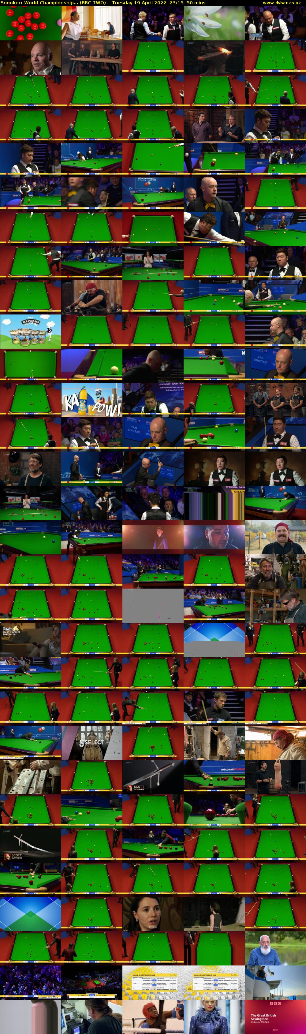 Snooker: World Championship... (BBC TWO) Tuesday 19 April 2022 23:15 - 00:05