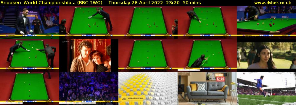 Snooker: World Championship... (BBC TWO) Thursday 28 April 2022 23:20 - 00:10