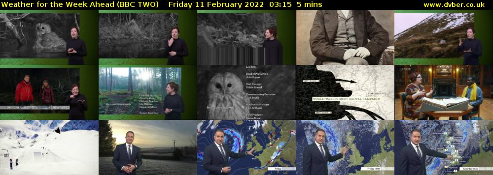 Weather for the Week Ahead (BBC TWO) Friday 11 February 2022 03:15 - 03:20