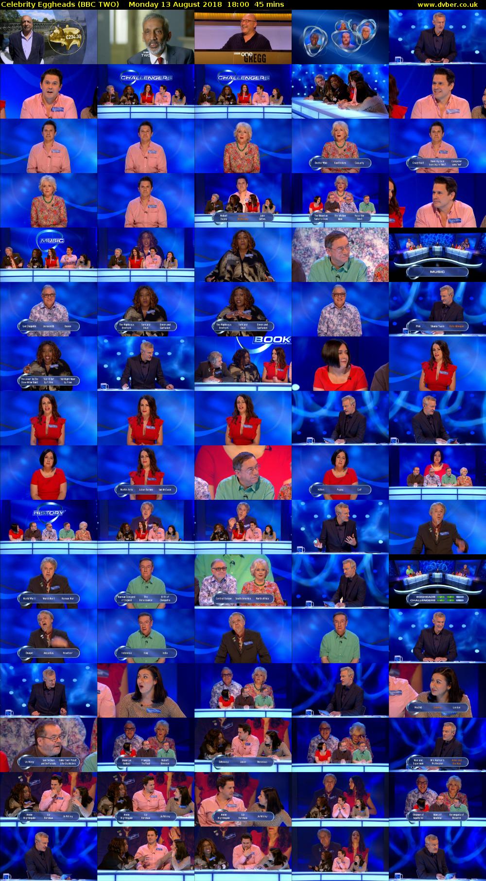 Celebrity Eggheads (BBC TWO) Monday 13 August 2018 18:00 - 18:45