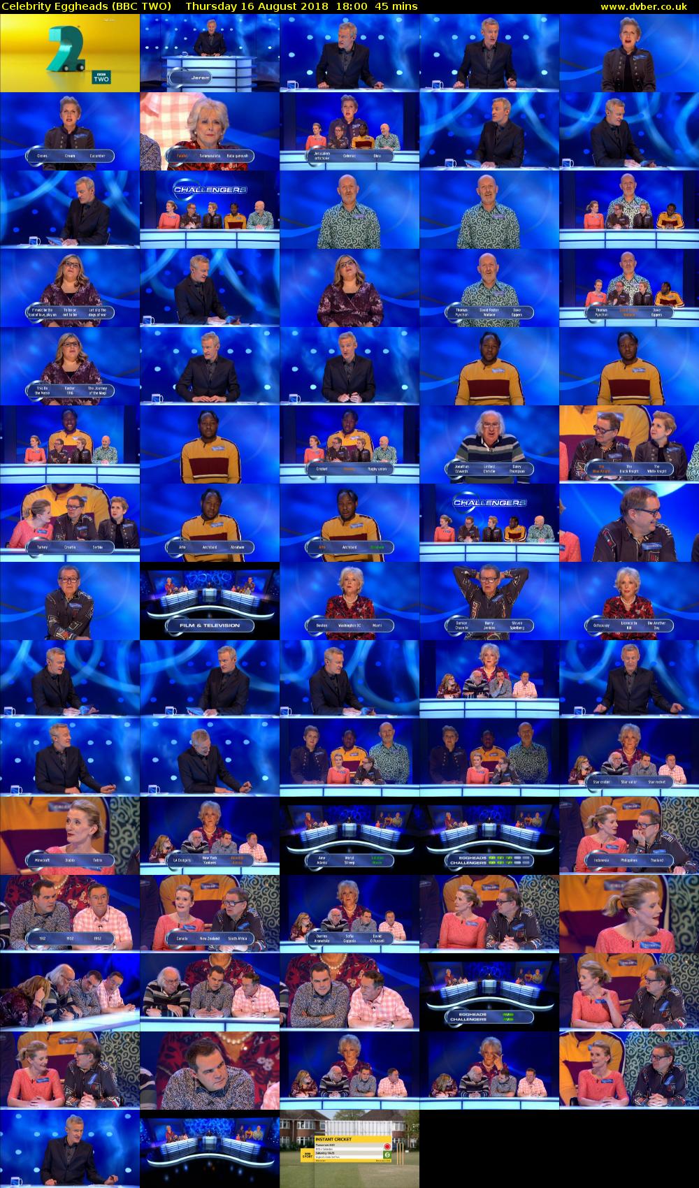 Celebrity Eggheads (BBC TWO) Thursday 16 August 2018 18:00 - 18:45
