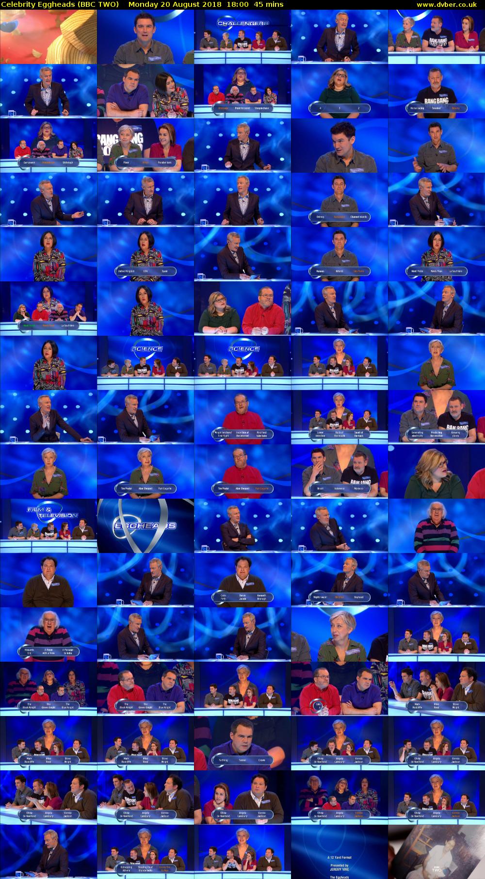 Celebrity Eggheads (BBC TWO) Monday 20 August 2018 18:00 - 18:45