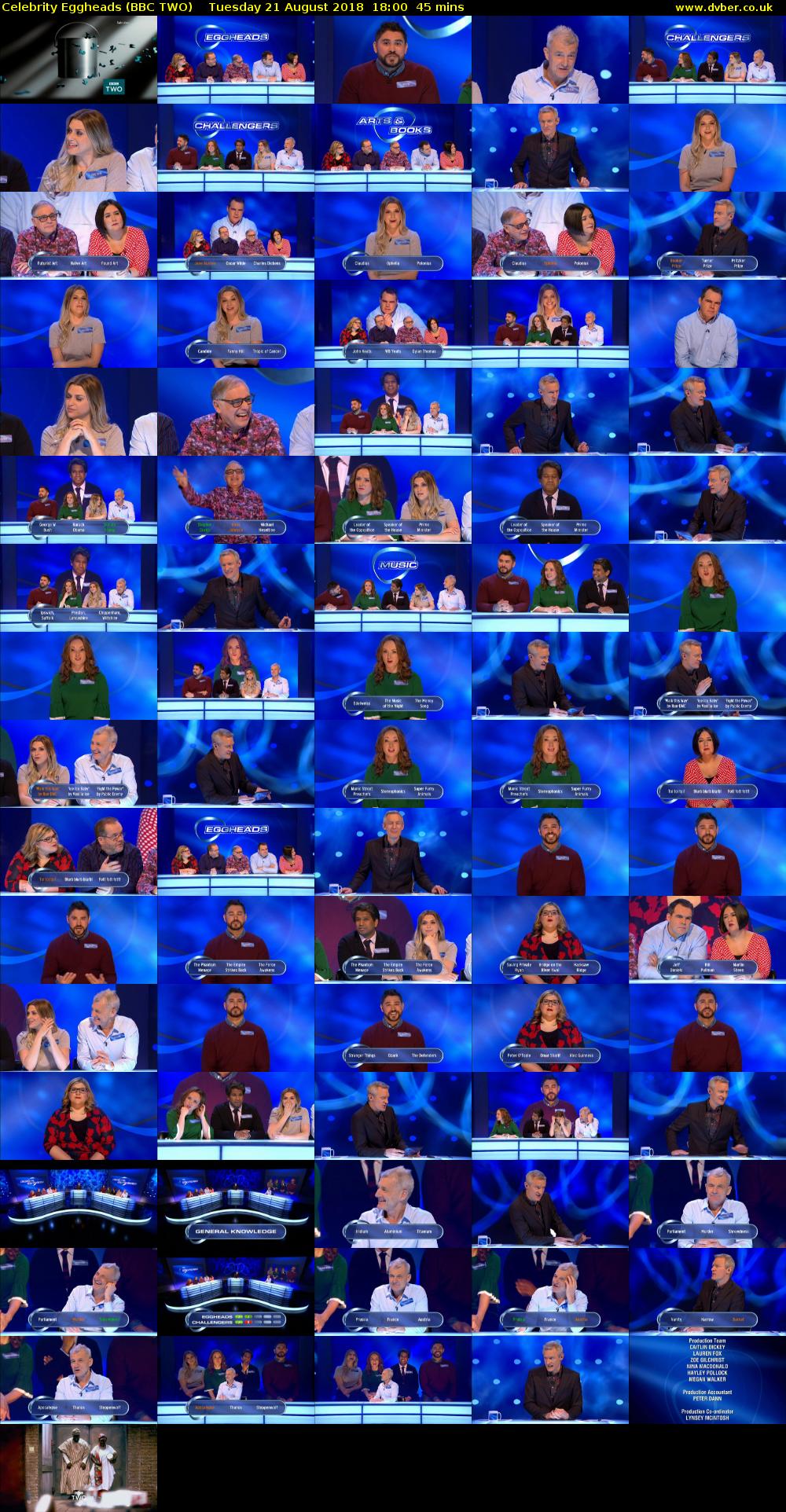 Celebrity Eggheads (BBC TWO) Tuesday 21 August 2018 18:00 - 18:45