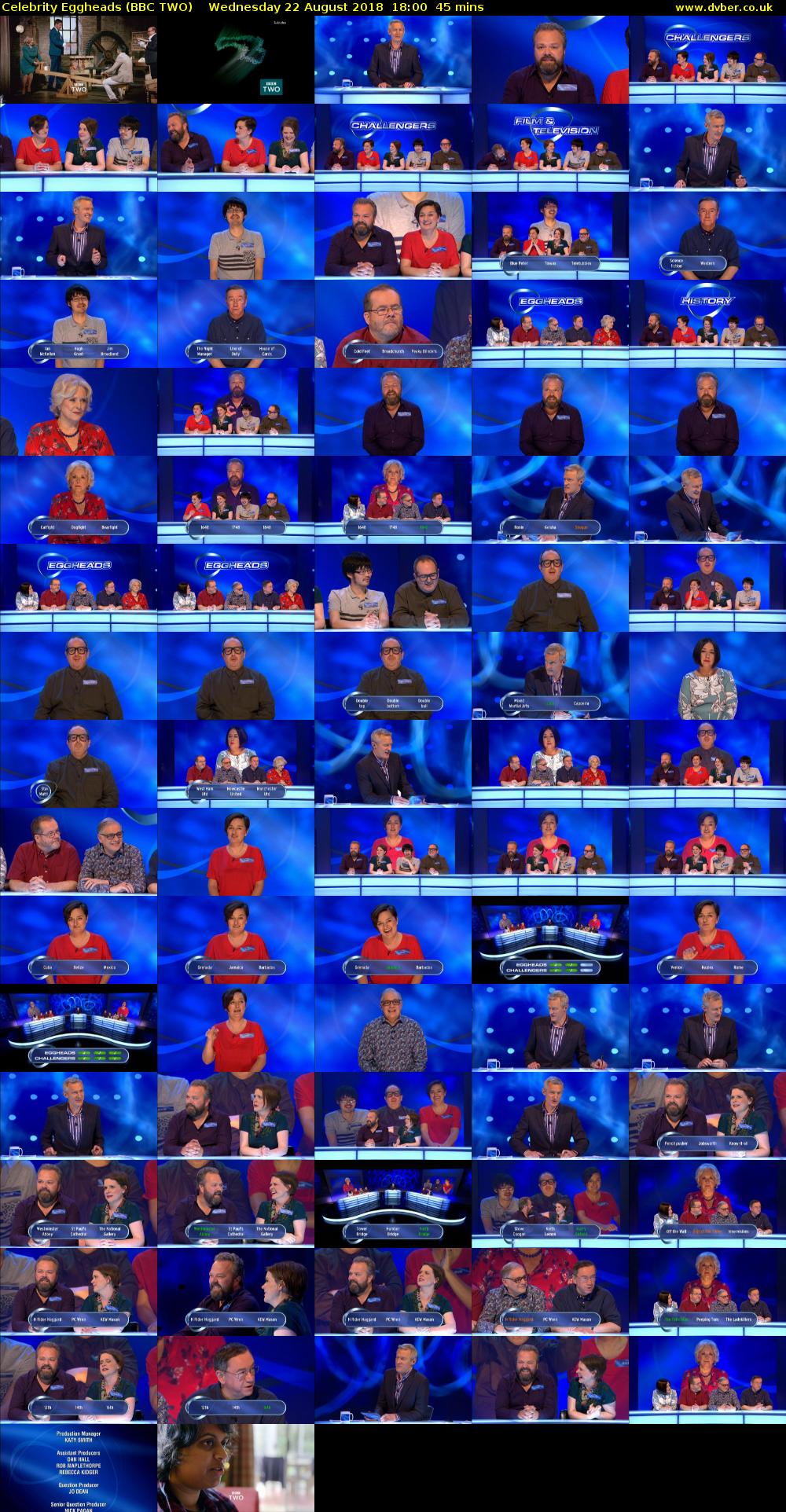 Celebrity Eggheads (BBC TWO) Wednesday 22 August 2018 18:00 - 18:45