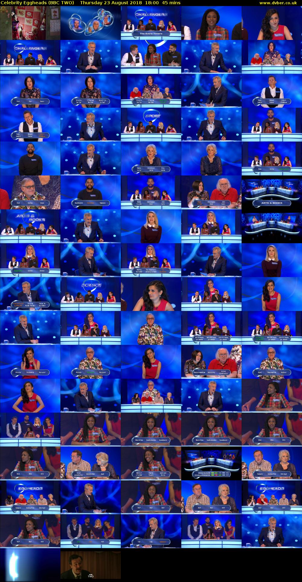 Celebrity Eggheads (BBC TWO) Thursday 23 August 2018 18:00 - 18:45