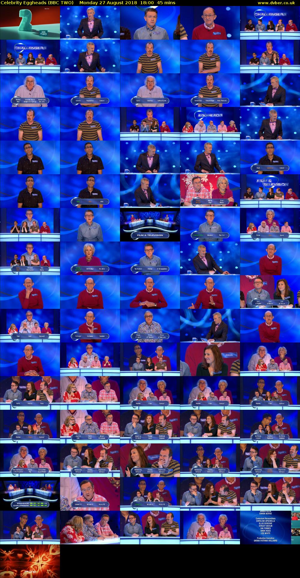 Celebrity Eggheads (BBC TWO) Monday 27 August 2018 18:00 - 18:45