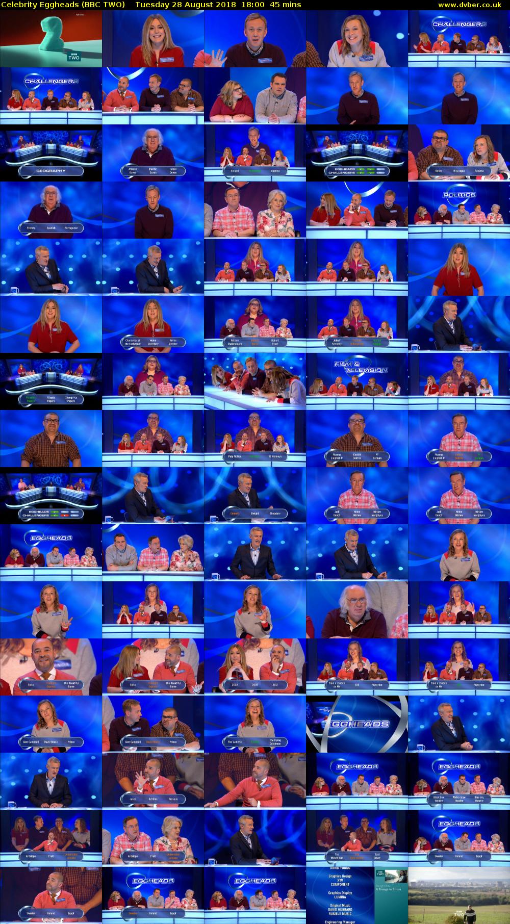 Celebrity Eggheads (BBC TWO) Tuesday 28 August 2018 18:00 - 18:45