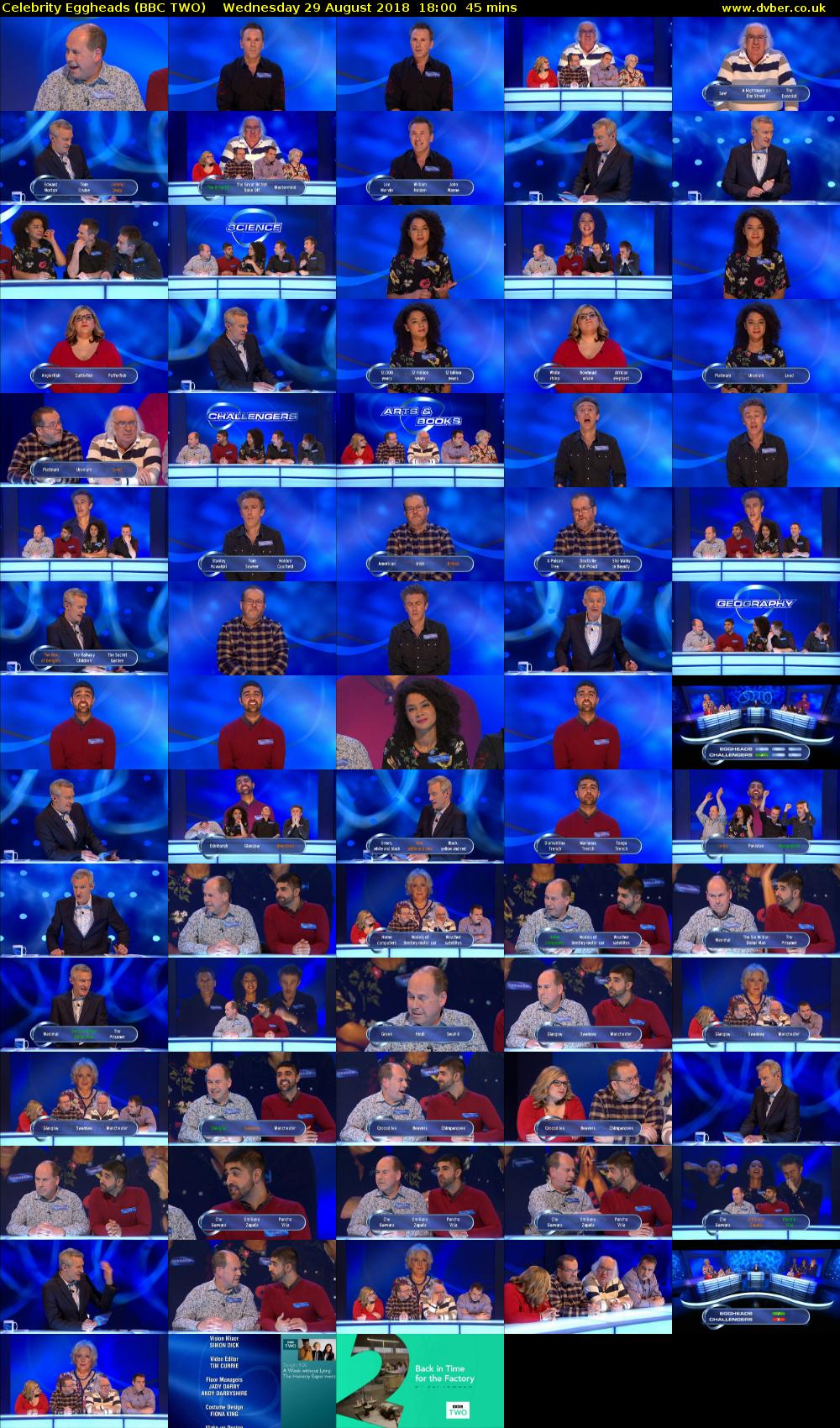 Celebrity Eggheads (BBC TWO) Wednesday 29 August 2018 18:00 - 18:45