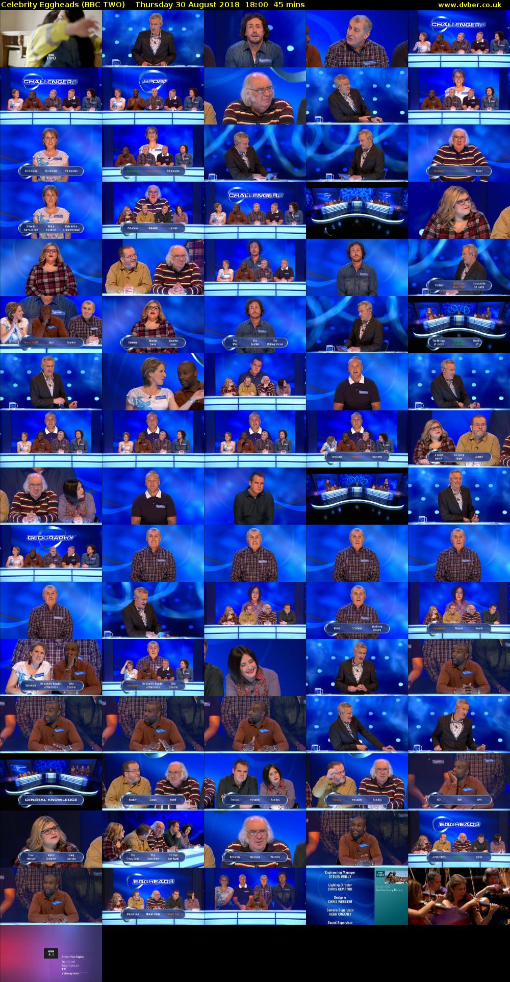 Celebrity Eggheads (BBC TWO) Thursday 30 August 2018 18:00 - 18:45