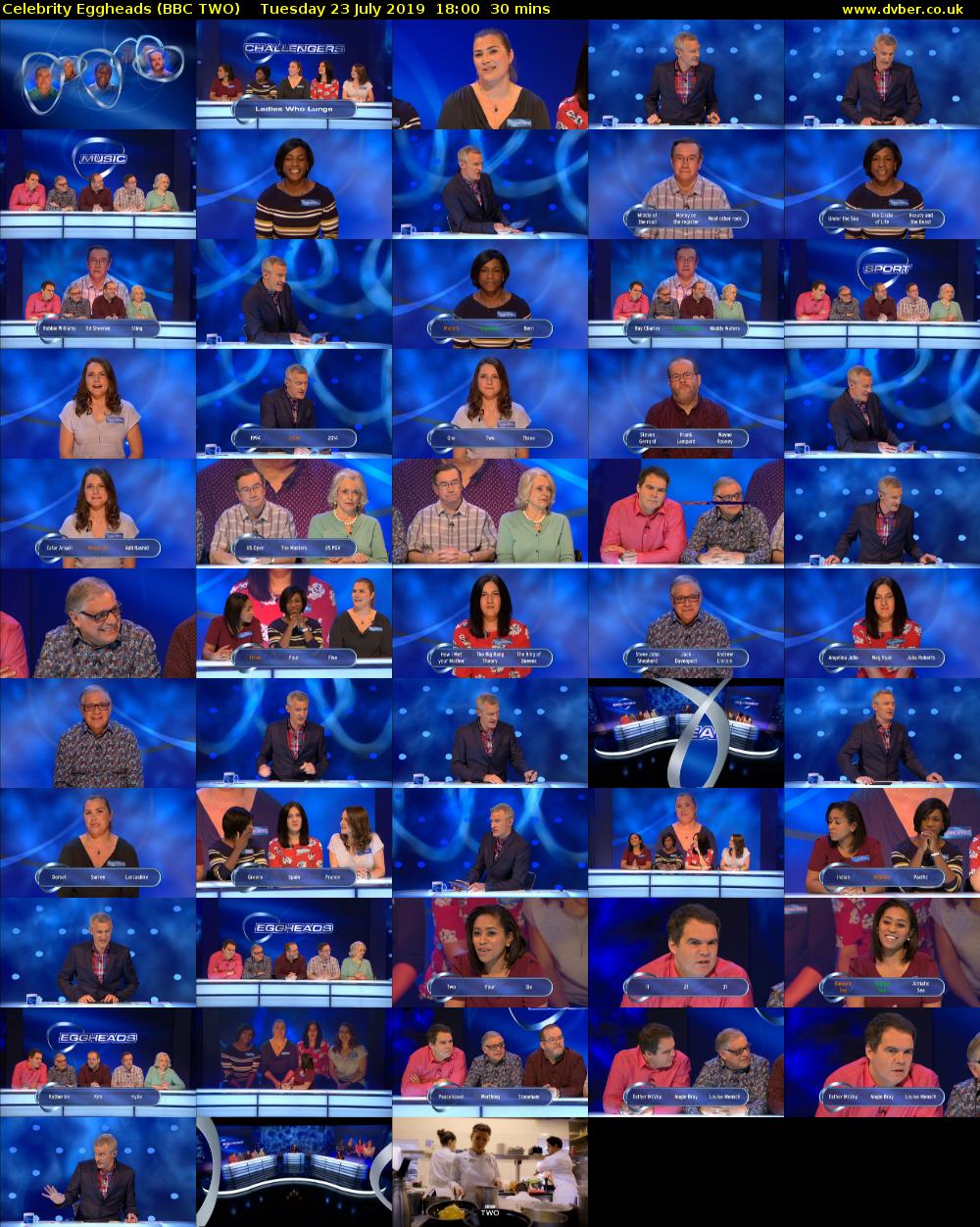 Celebrity Eggheads (BBC TWO) Tuesday 23 July 2019 18:00 - 18:30