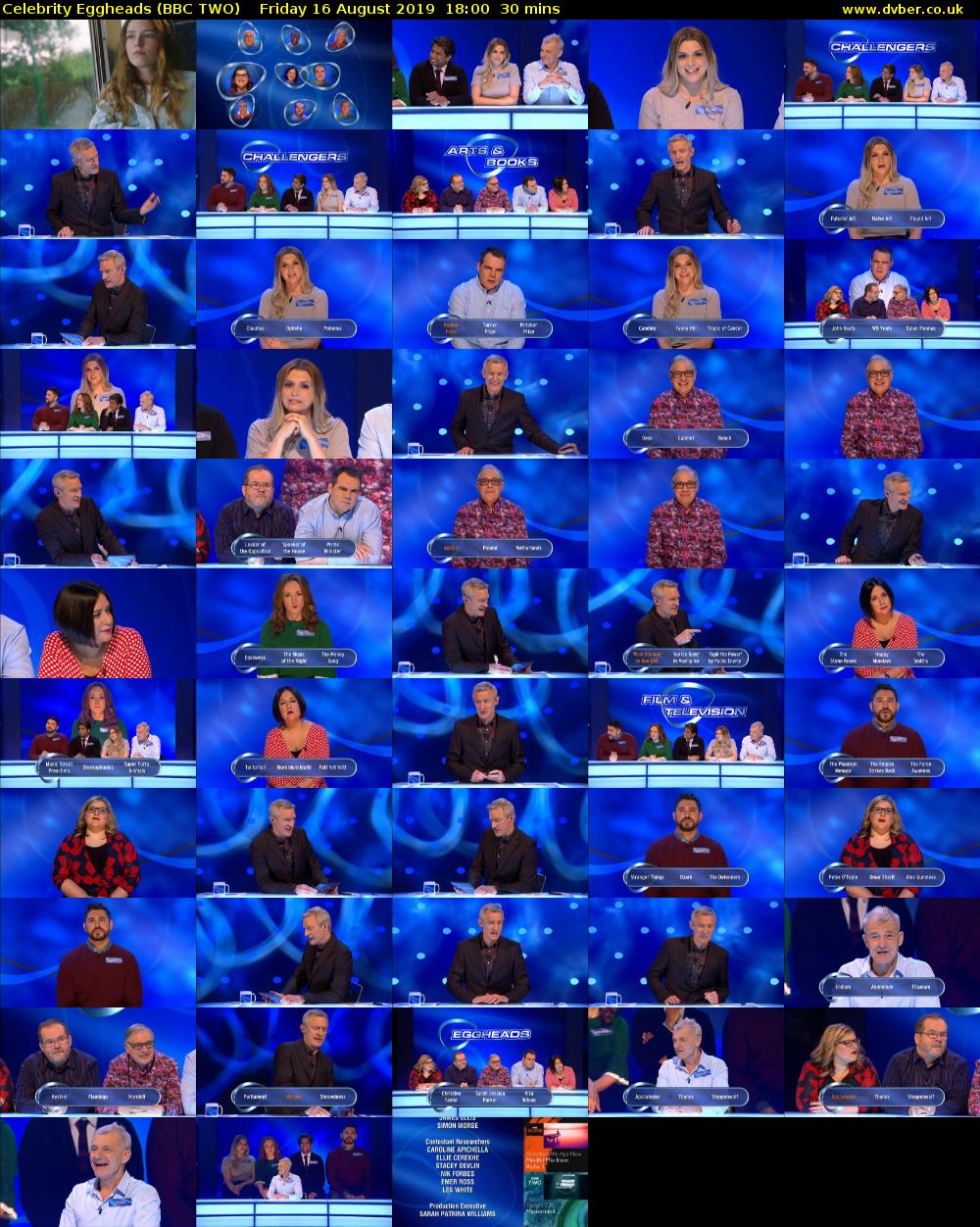 Celebrity Eggheads (BBC TWO) Friday 16 August 2019 18:00 - 18:30