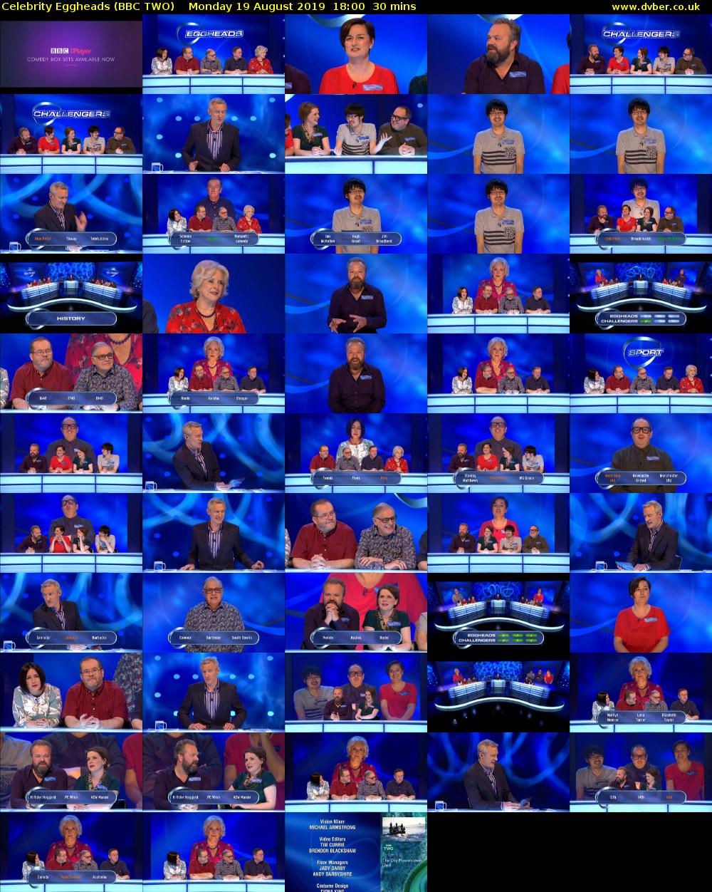 Celebrity Eggheads (BBC TWO) Monday 19 August 2019 18:00 - 18:30