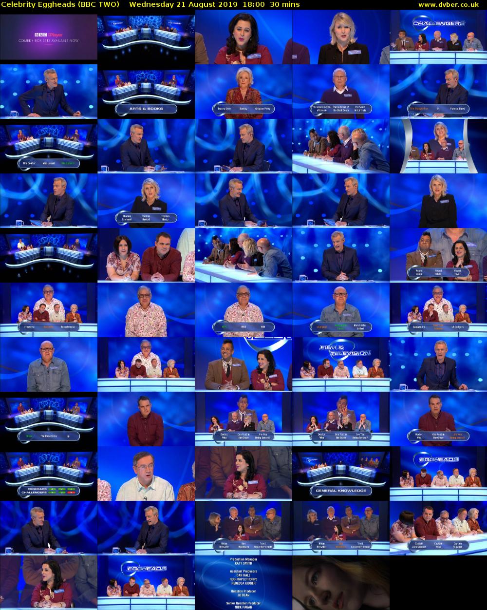 Celebrity Eggheads (BBC TWO) Wednesday 21 August 2019 18:00 - 18:30