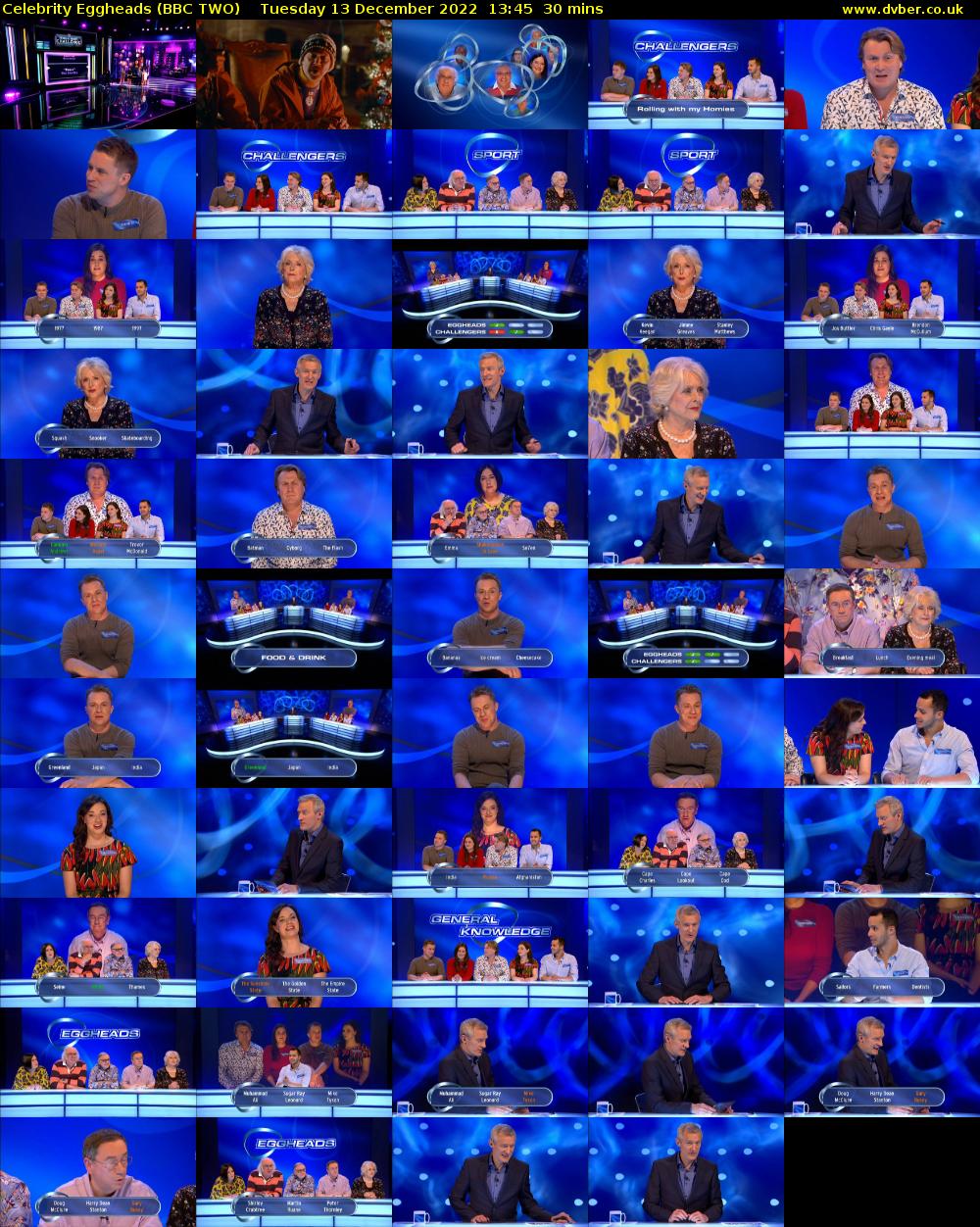 Celebrity Eggheads (BBC TWO) Tuesday 13 December 2022 13:45 - 14:15