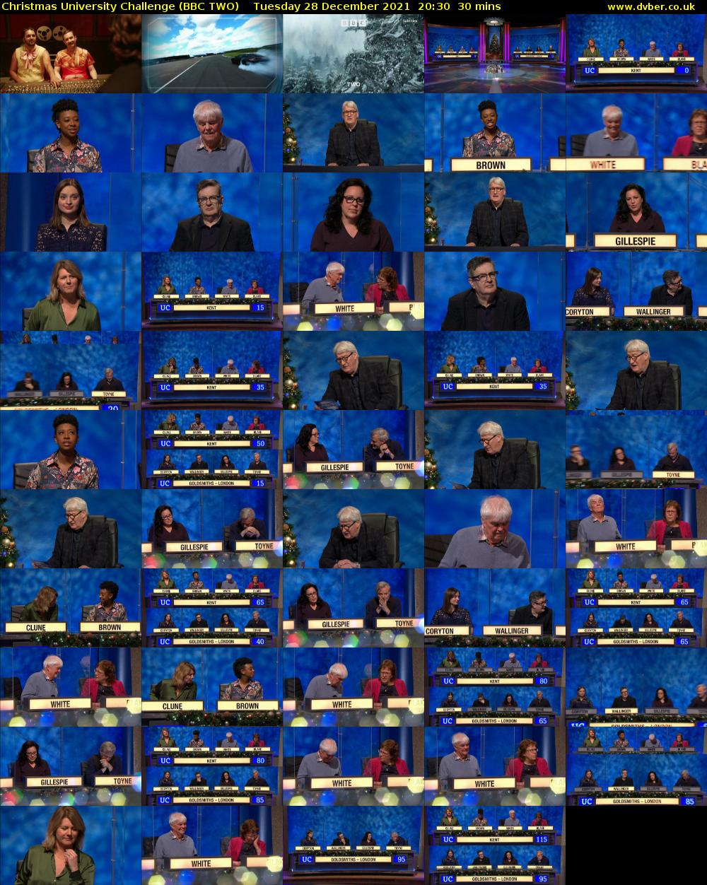 Christmas University Challenge (BBC TWO) Tuesday 28 December 2021 20:30 - 21:00