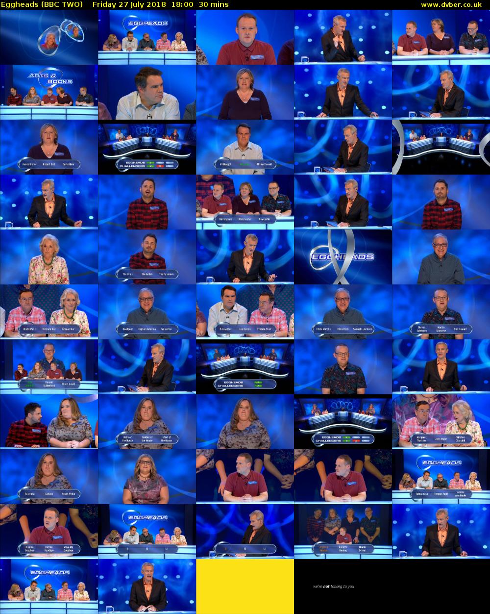 Eggheads (BBC TWO) Friday 27 July 2018 18:00 - 18:30