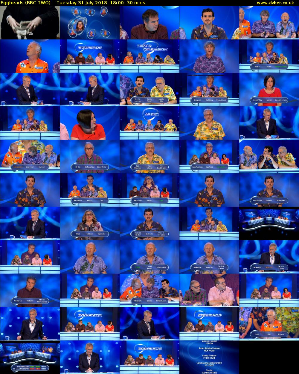 Eggheads (BBC TWO) Tuesday 31 July 2018 18:00 - 18:30