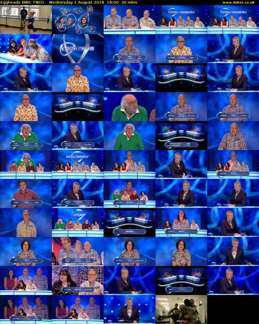 Eggheads (BBC TWO) Wednesday 1 August 2018 18:00 - 18:30