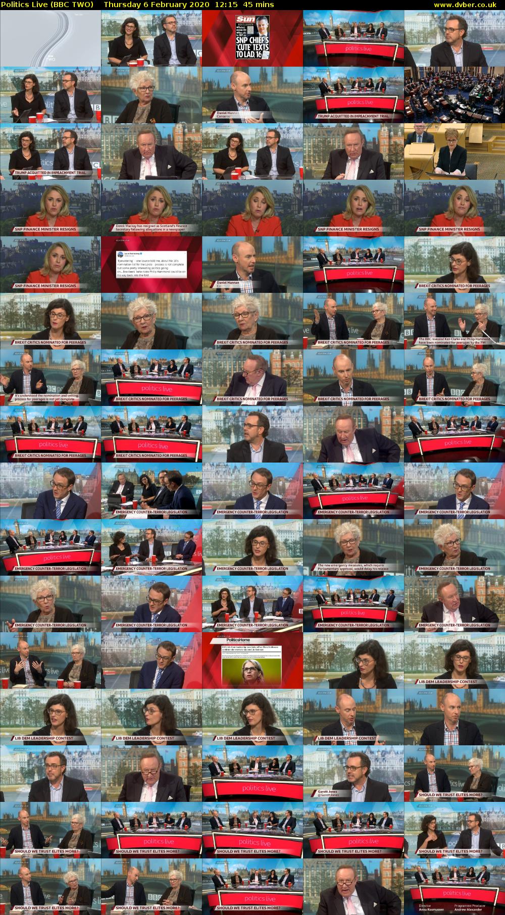 Politics Live (BBC TWO) Thursday 6 February 2020 12:15 - 13:00