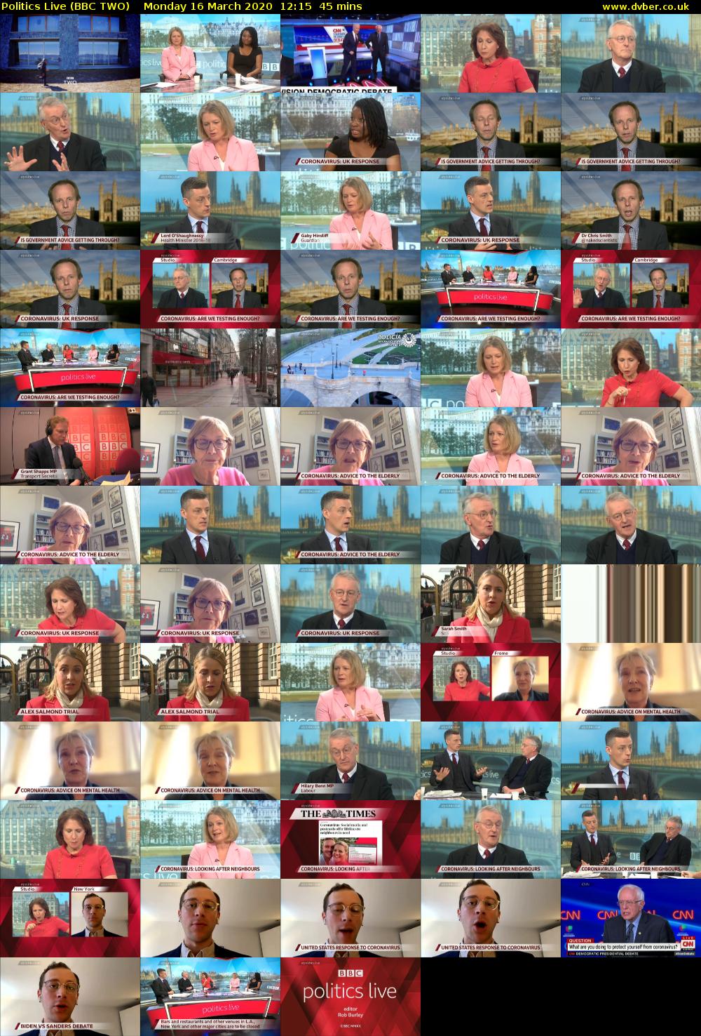 Politics Live (BBC TWO) Monday 16 March 2020 12:15 - 13:00